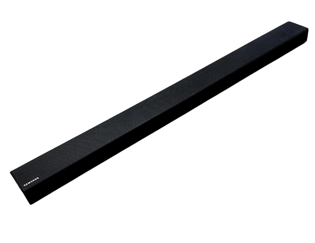 Black soundbar on a white background