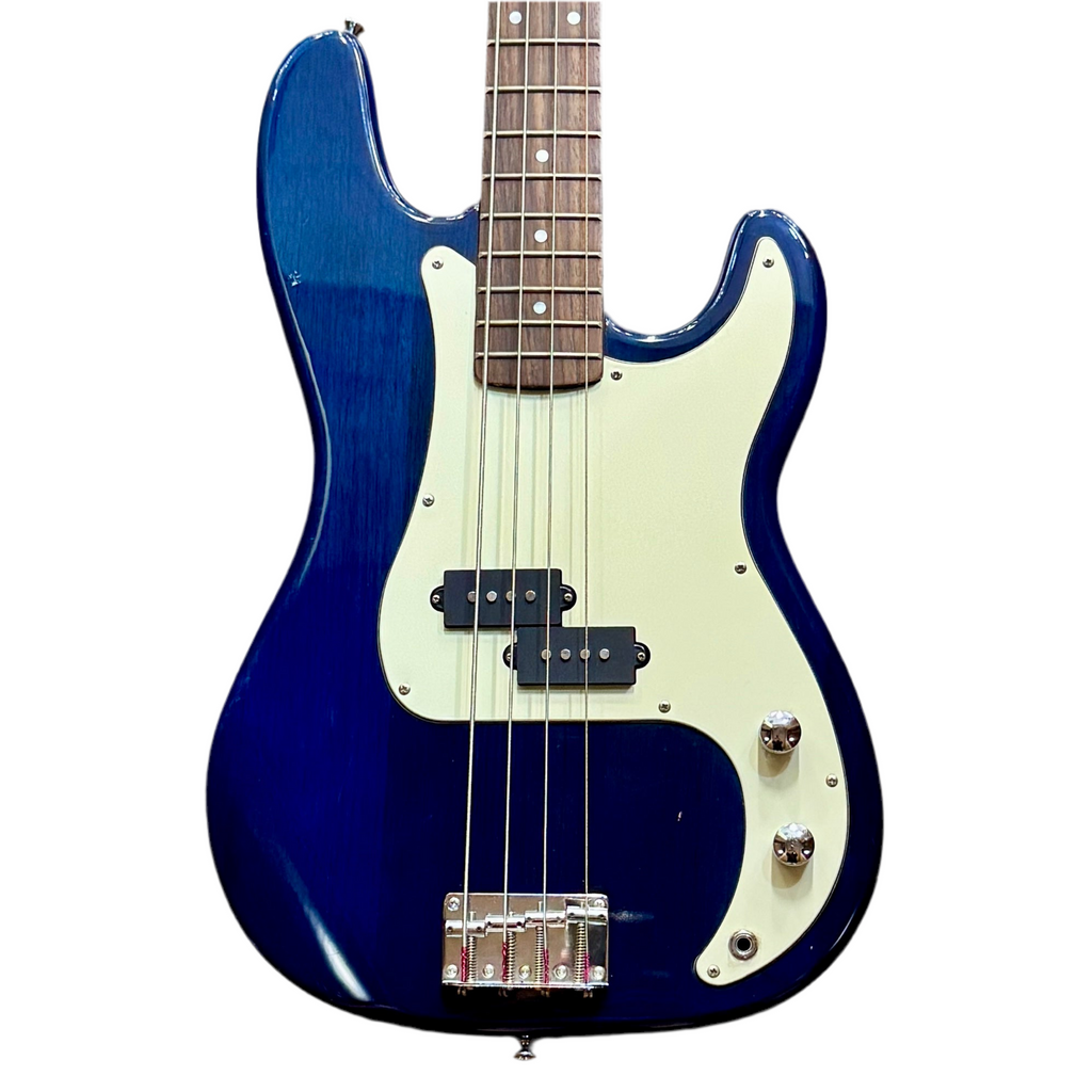 AXL Johnson Precision Bass Style Electric Bass Guitar Blue electric bass guitar on a white background
