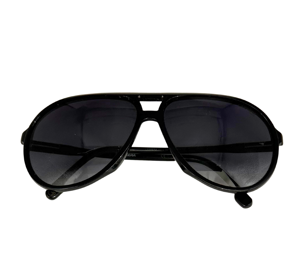 Black aviator sunglasses on a white background