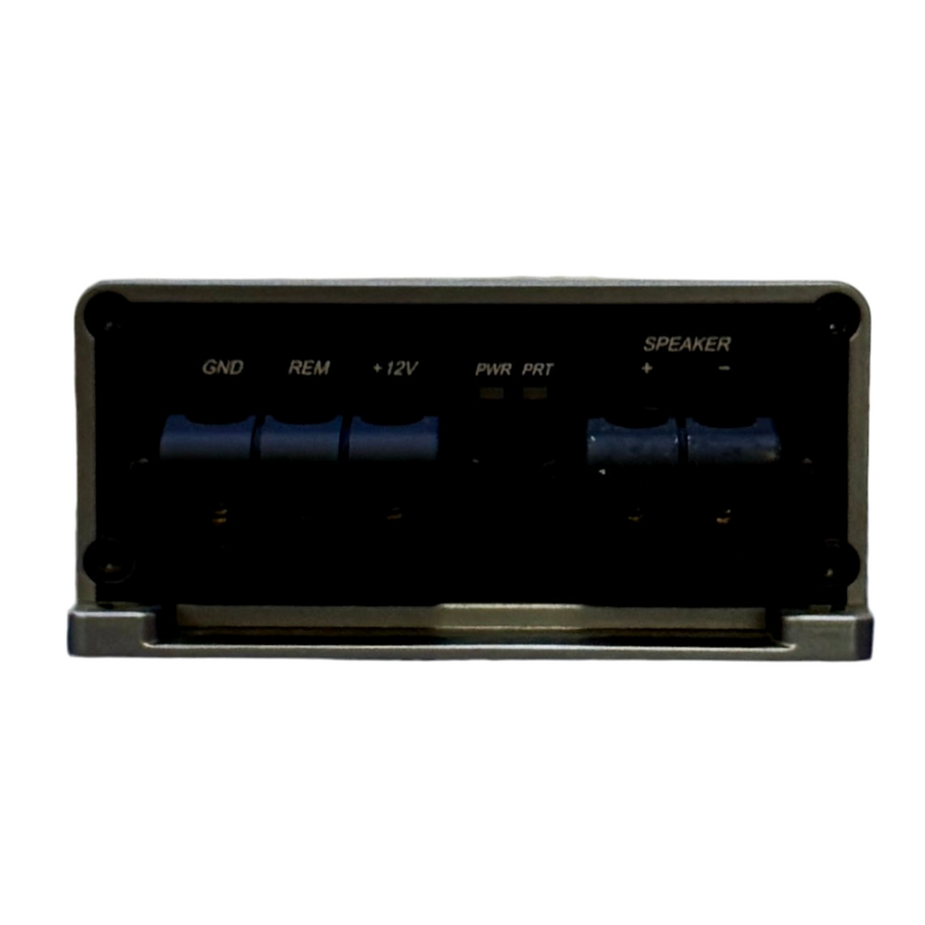 Kicker KEY500.1 500W Mono Amplifier w/Bass Revealer Black electronic module with labeled ports on a white background