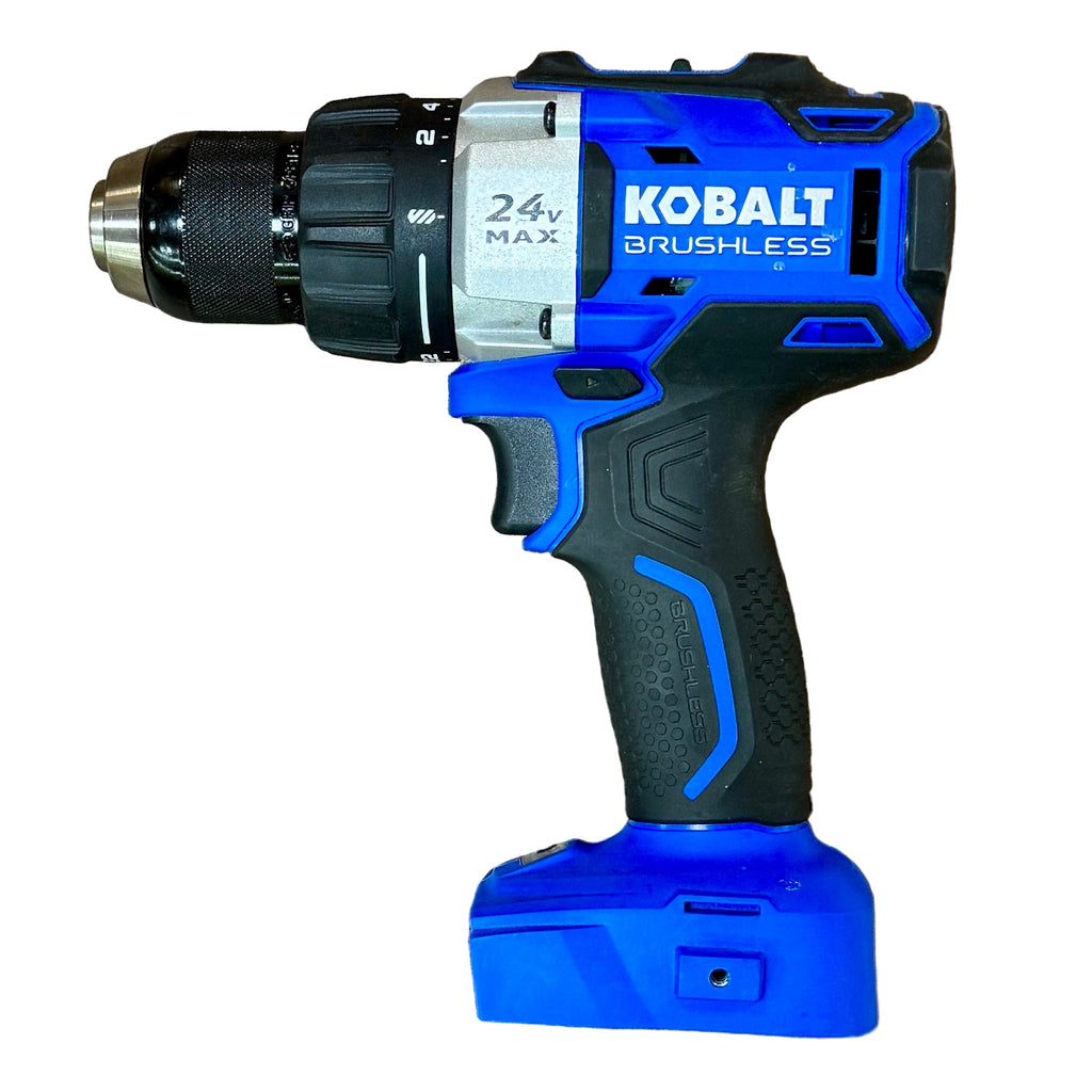 Kobalt 24V MAX 1/2" Brushless Cordless Drill/Driver w/ 2 Batteries & Charger (KDD 524B-03) Kobalt brushless drill on a white background