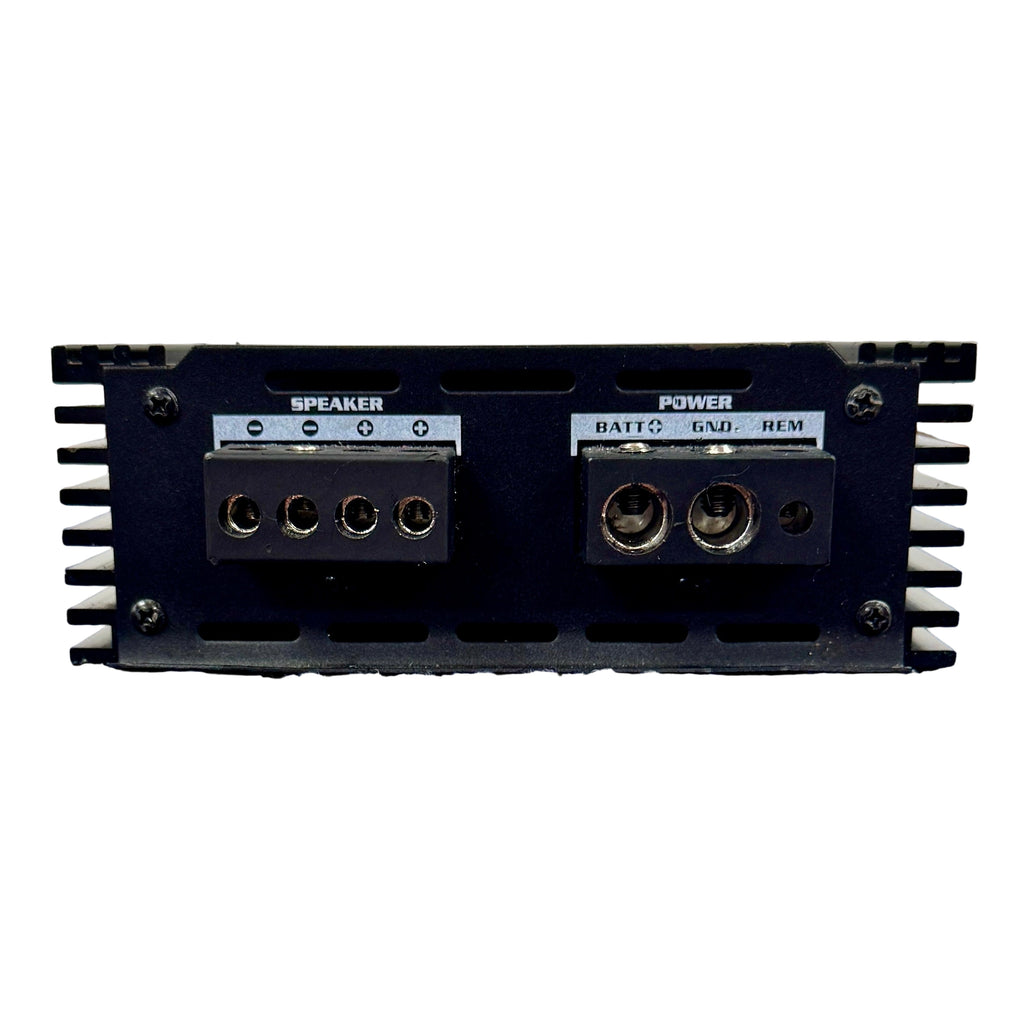 SKAR AUDIO RP-1200.1D 1200 Watt Class D Monoblock Car Amplifier Black electronic module with labeled ports on a white background