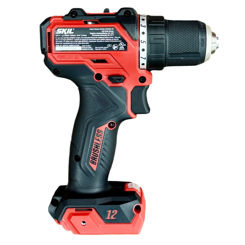 SKIL PWR CORE 12V 1/2" Brushless Cordless Compact Drill/Driver (DL6290A-00) Red and black cordless drill with 'SKIL' branding on a white background
