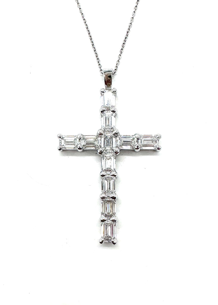 Lab Grown Diamond Emerald Cut Cross Necklace