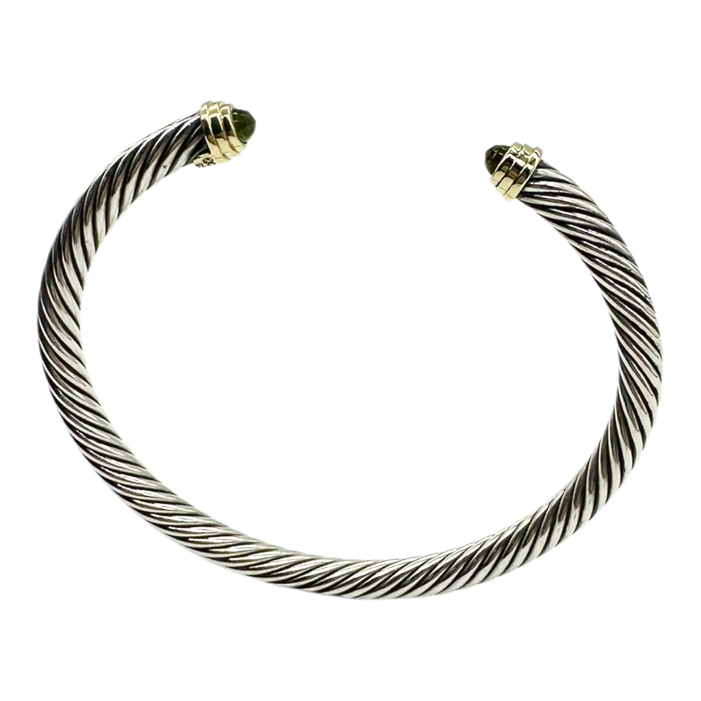 David Yurman Sterling Silver 14K Yellow Gold Peridot Cable Bracelet close