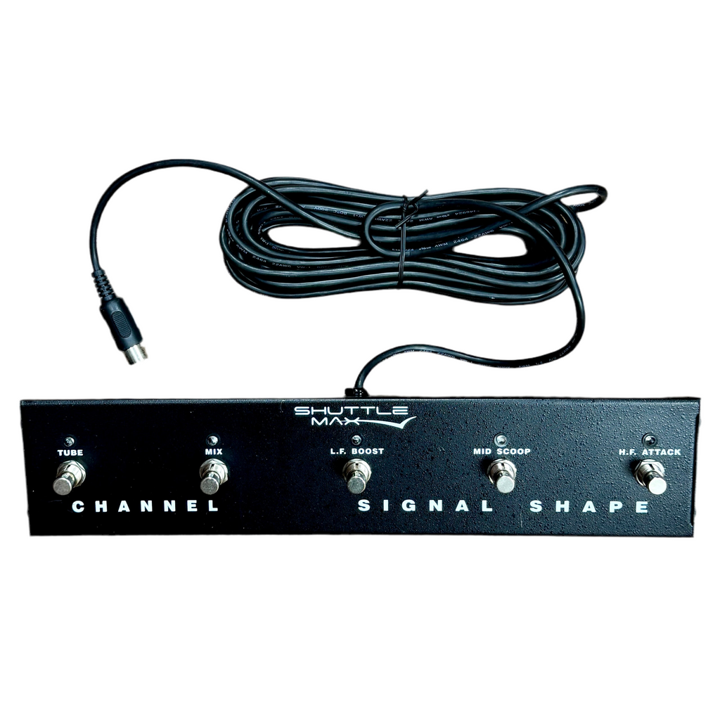 Genz Benz SHUTTLE MAX 9.2 Bass Amplifier Head w/ Footswitch & Case Guitar effects pedal with labeled knobs and a cable on a white background