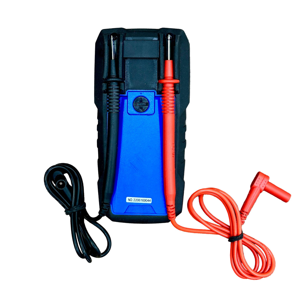 Kobalt DT-926 True RMS Digital Multimeter Blue and black battery jump starter with red cables on a white background