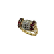 14K Yellow Gold 1CTW Diamond Cluster Ruby Dome Roller Scroll Openwork Ring