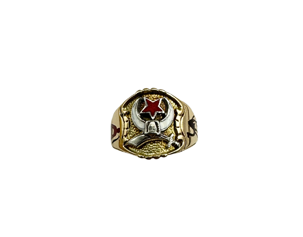 10k Yellow and White Gold Shriners Freemason Ring front