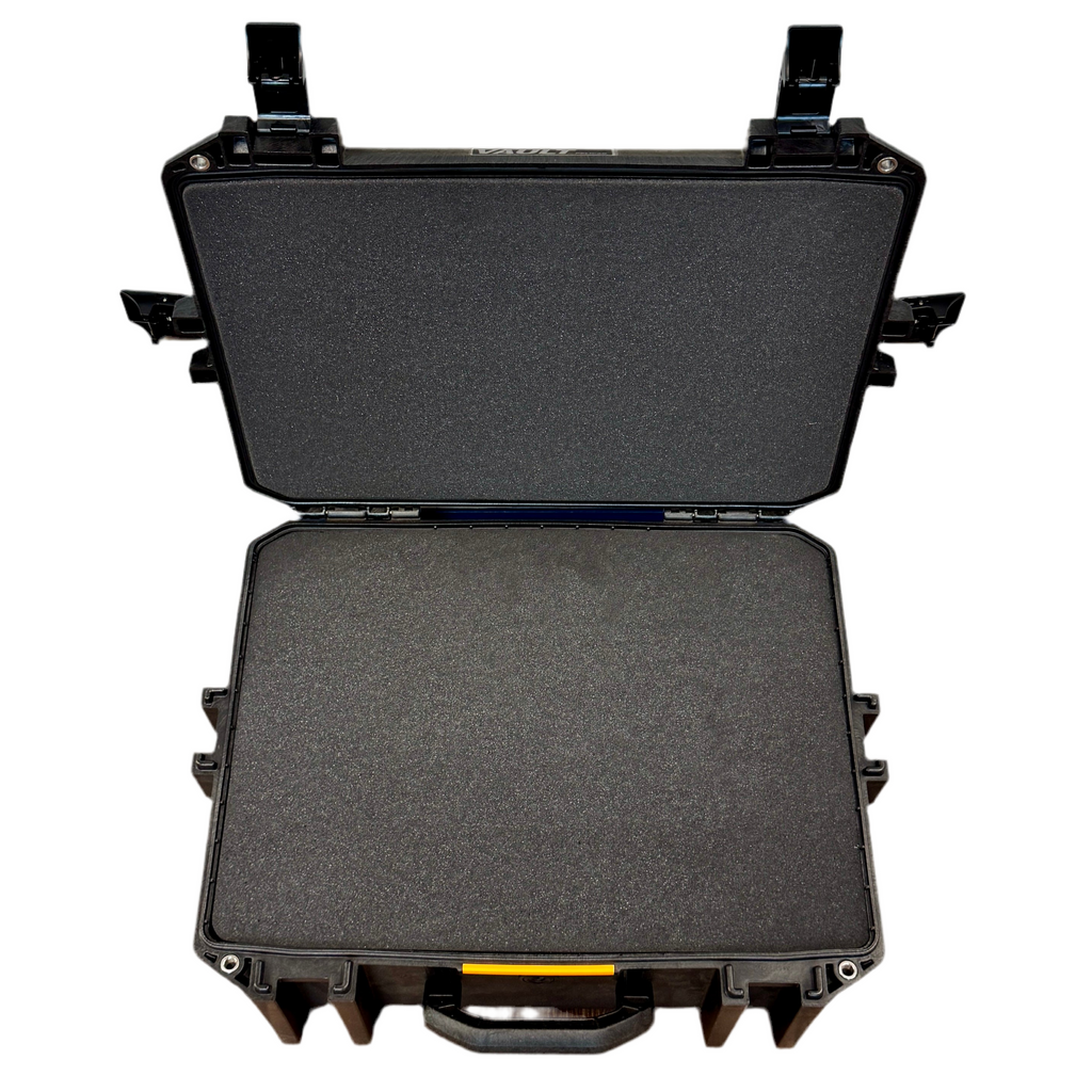 Pelican VAULT V550 Equipment Case Black protective case with open lid on a white background