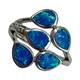 .925 Sterling Silver Blue Opal Multi Stone Bypass Ring Silver ring with blue opal stones on a white background