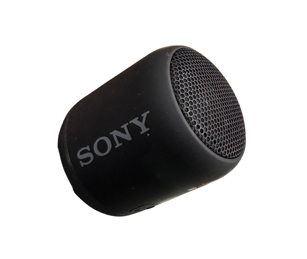 Black Sony speaker on a white background
