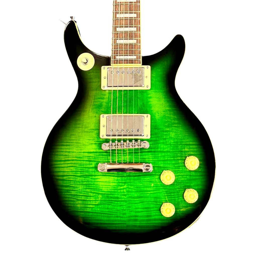 Epiphone DC PRO Electric Guitar Green electric guitar with gold hardware on a white background