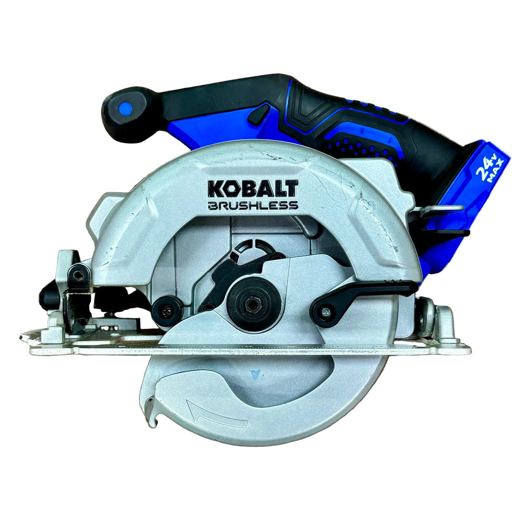 Kobalt 24V MAX 6-1/2" Brushless Cordless Circular Saw (KCS 124B-03) Kobalt brushless circular saw on a wooden surface