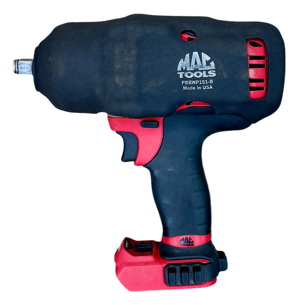 MAC TOOLS 20V MAX 1/2" Drive BL-Spec High-Torque Brushless Impact Wrench (BWP152) Black and red impact wrench with 'Mac Tools' branding on a white background