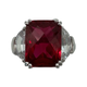.925 Sterling Silver Large Ruby Red Crystal CZ 3-Stone Ring Ring with a red gemstone and silver accents on a white background