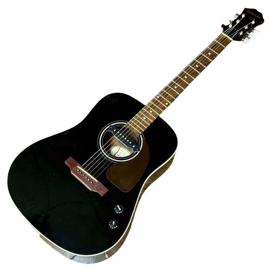 Epiphone Limited Edition PR160EB/TP Acoustic-Electric Guitar Black acoustic guitar on a white background