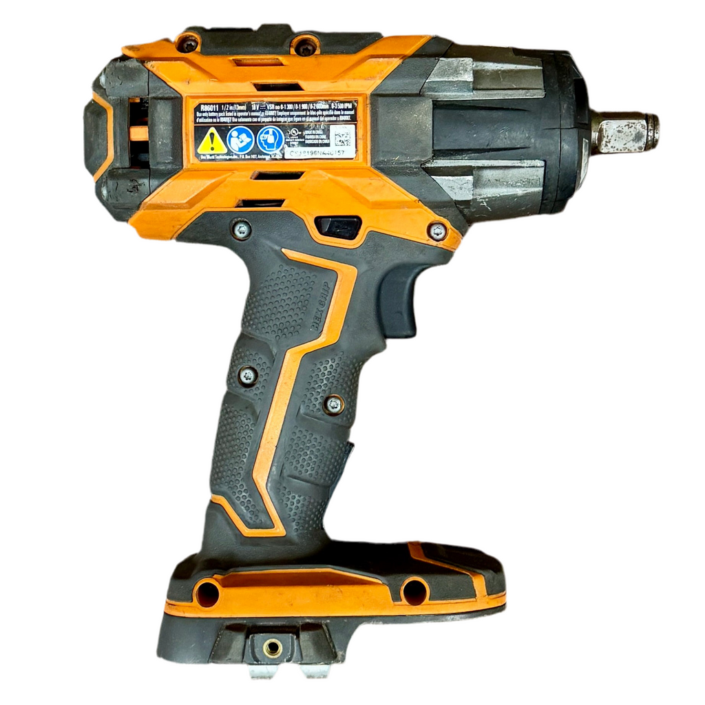 RIDGID OCTANE 18V 1/2" Brushless Cordless Impact Wrench (R86011) Orange and black cordless drill on a white background