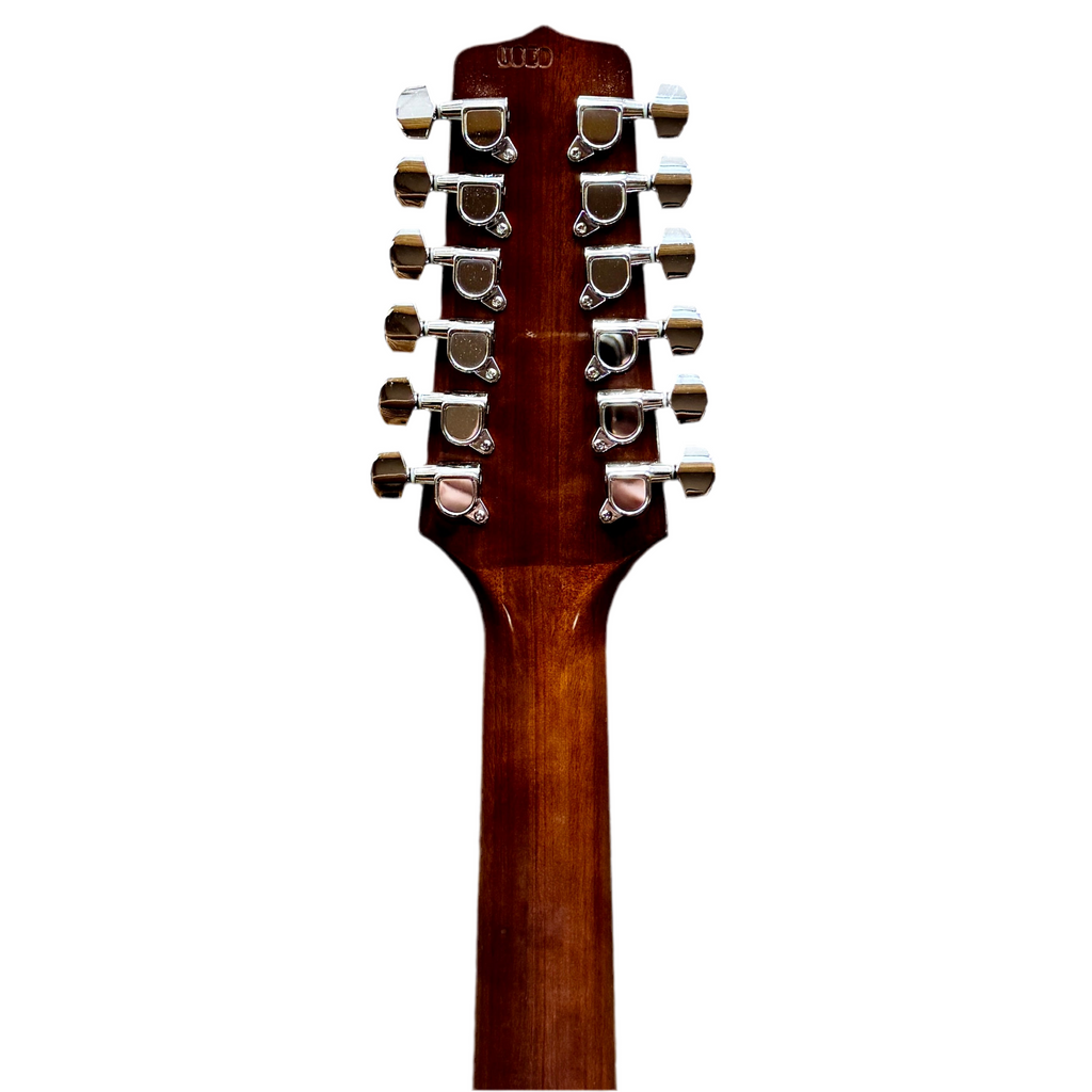 Takamine G Series EG-335SC 12-String Acoustic-Electric Guitar w/ Hard Case Close-up of a guitar headstock with 12 strings on a white background