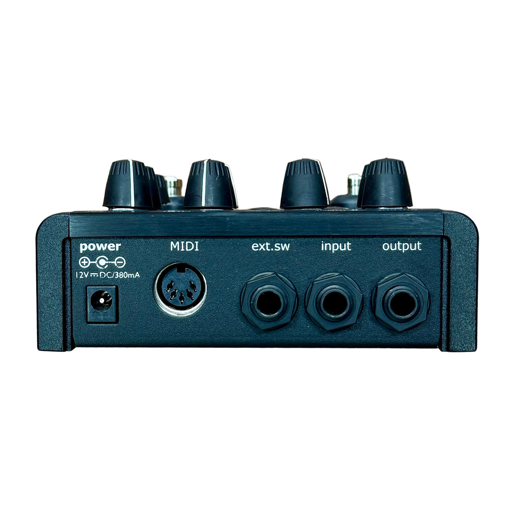 TC Electronic NDR-1 NOVA DRIVE Analog Overdrive & Distortion Guitar Effects Pedal Black audio interface with control knobs and connectors on a wooden surface