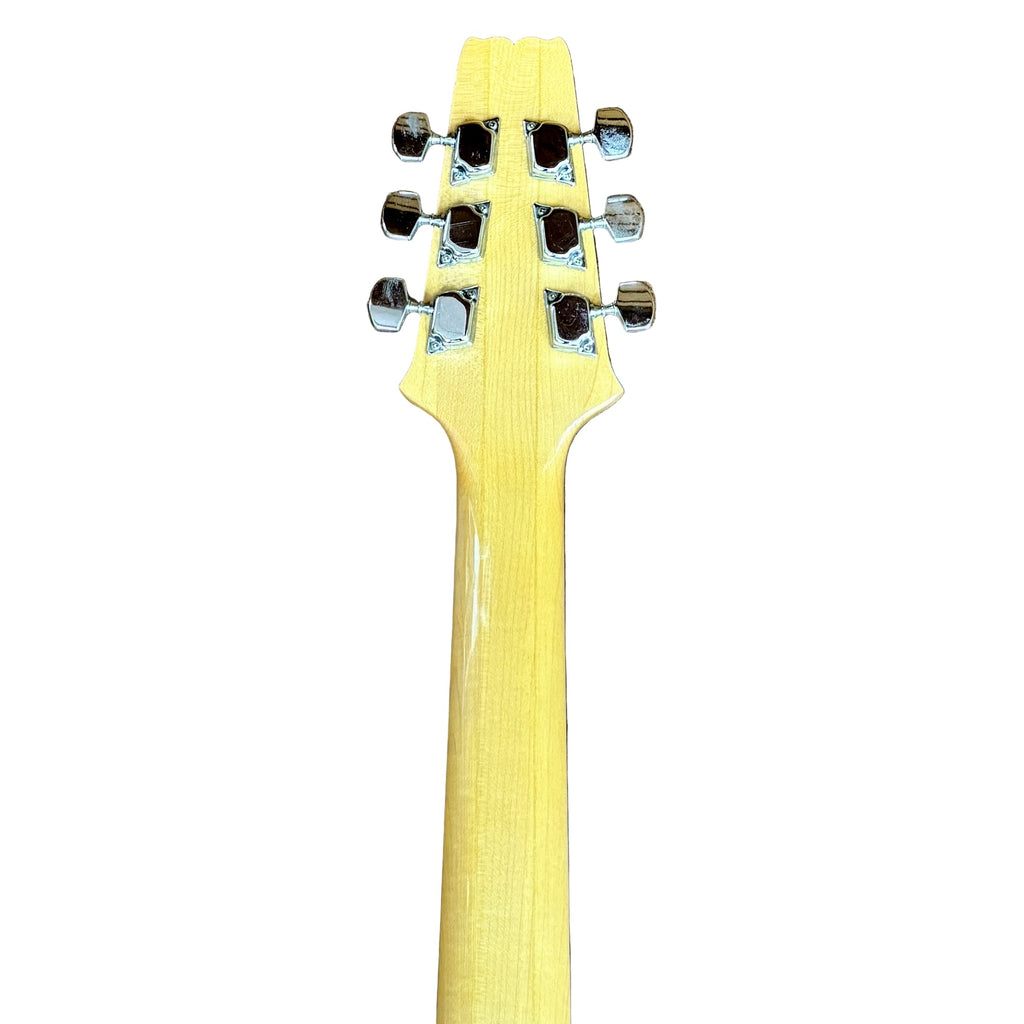 Aria Pro II Thor Sound TS-300 Electric Guitar w/ Hard Case Yellow guitar neck on a wooden floor