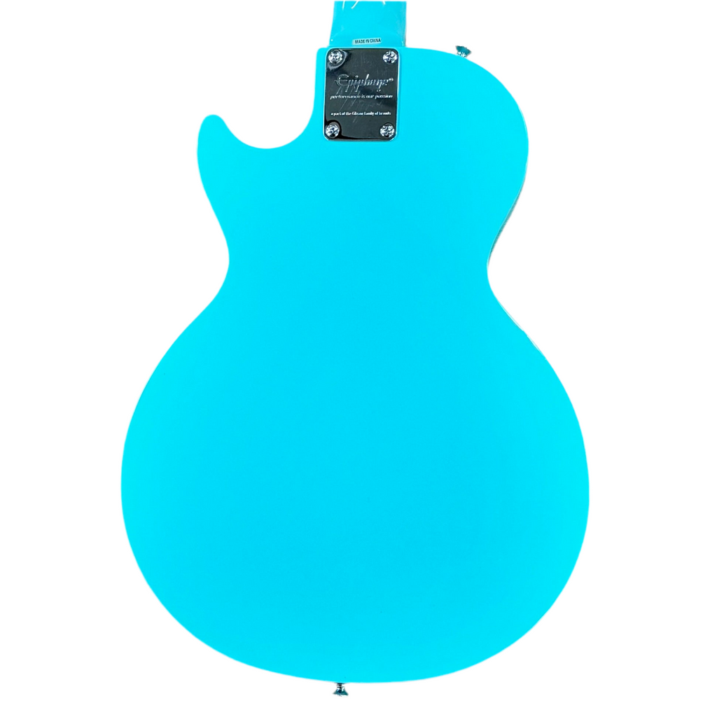 Epiphone Les Paul Model SL Melody Maker Electric Guitar Turquoise electric guitar body with brand label on a white background