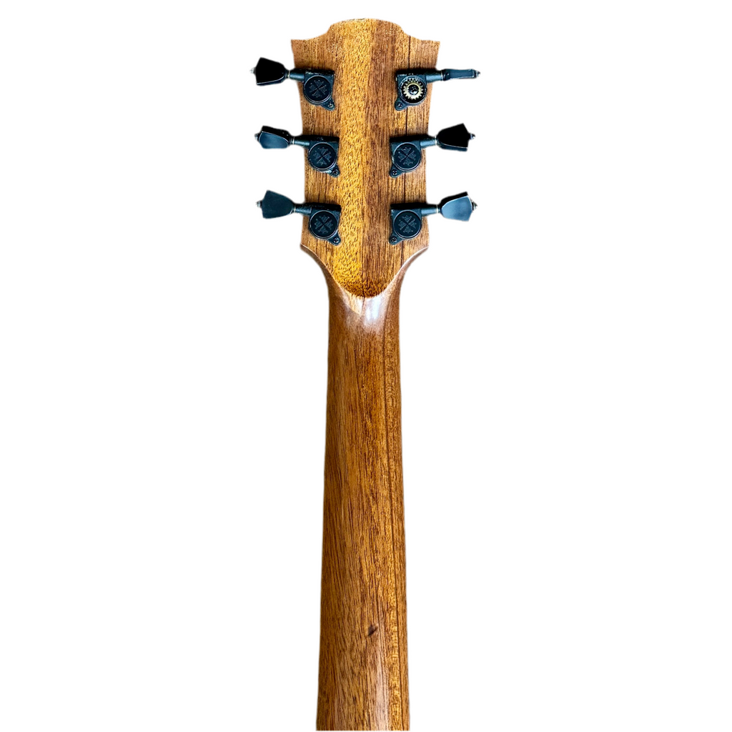 LAG Guitars Tramontane T80ACE Acoustic-Electric Guitar Wooden guitar headstock with tuning pegs on a white background