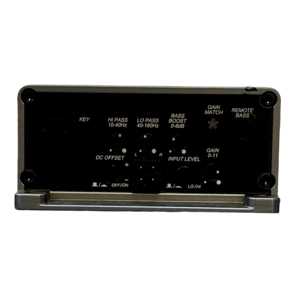 Kicker KEY500.1 500W Mono Amplifier w/Bass Revealer Black electronic control panel with labeled buttons on a white background