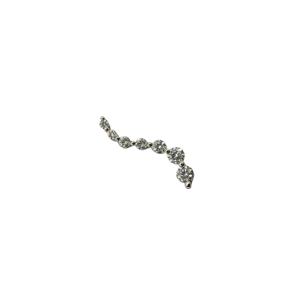 Silver earring with clear stones on a white background
