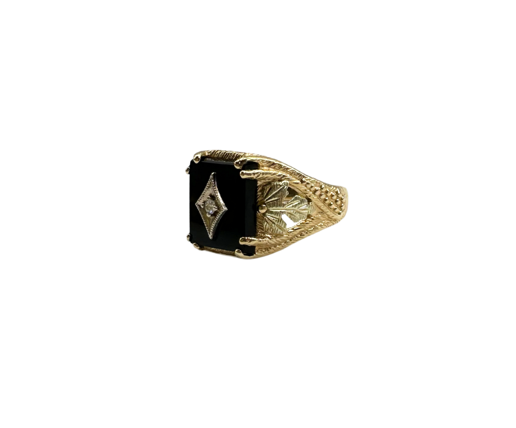 10K Tri-Color Black Hills Gold Onyx Ring with Diamond Accent side