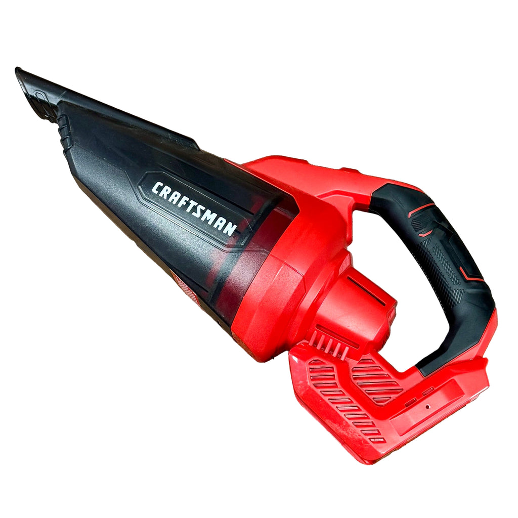 CRAFTSMAN V20 Cordless Handheld Vacuum w/ Battery (CMCVH001) Red and black Craftsman vacuum cleaner on a wooden floor