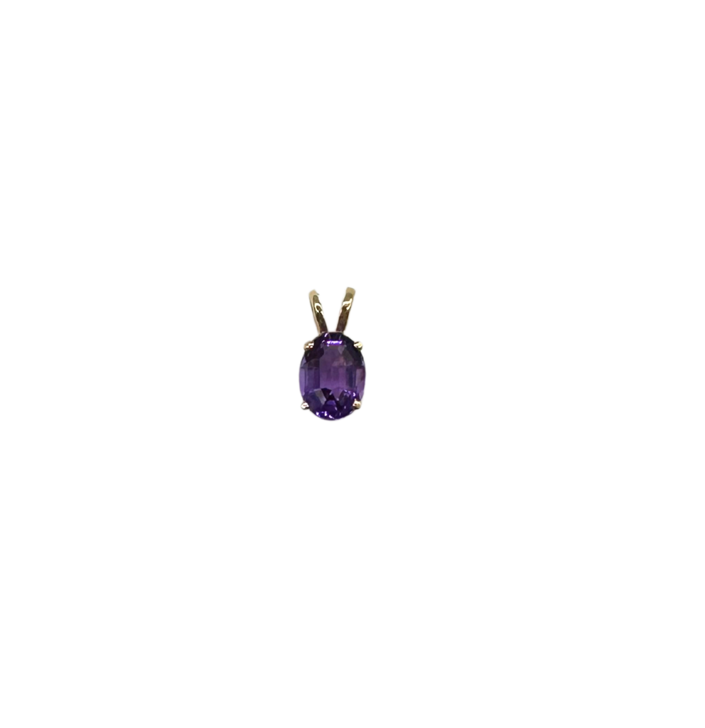 Purple gemstone pendant on a white background
