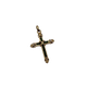 Gold cross pendant with green stones on a white background