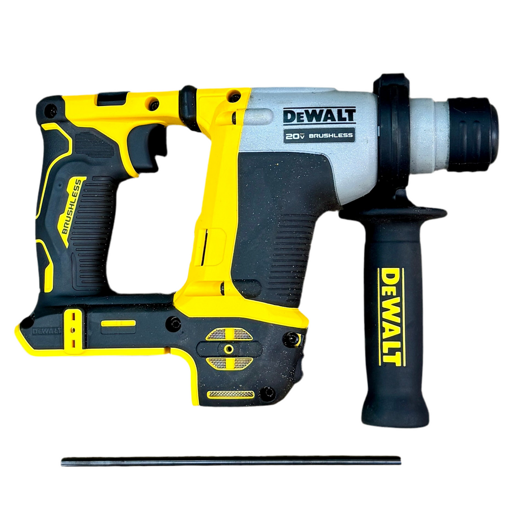 DeWalt ATOMIC 20V MAX 5/8" Brushless Cordless SDS Plus Rotary Hammer Drill (DCH172) DeWalt cordless drill with battery on a white background