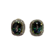 14K Yellow Gold Oval Mystic Topaz 1/3CTW Diamond Halo Earrings Pair of earrings with green gemstones on a white background
