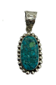 .925 Sterling Silver Navajo Framed Bezel Turquoise Oval Pendant Turquoise pendant with silver setting on a white background