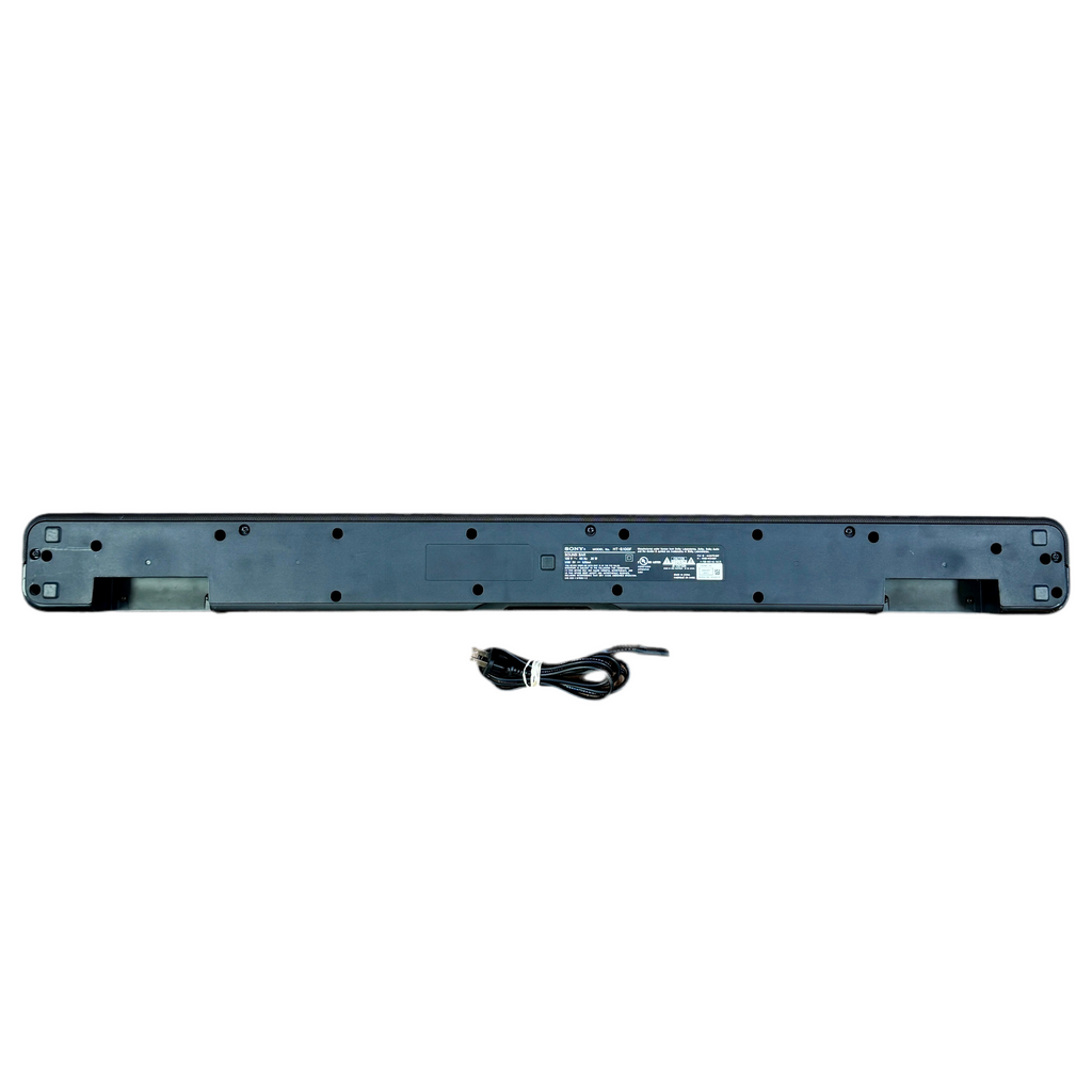 Long rectangular black device with a cable on a white background