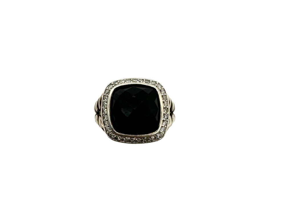 David Truman Sterling Silver Black Onyx Diamond Cable Ring front