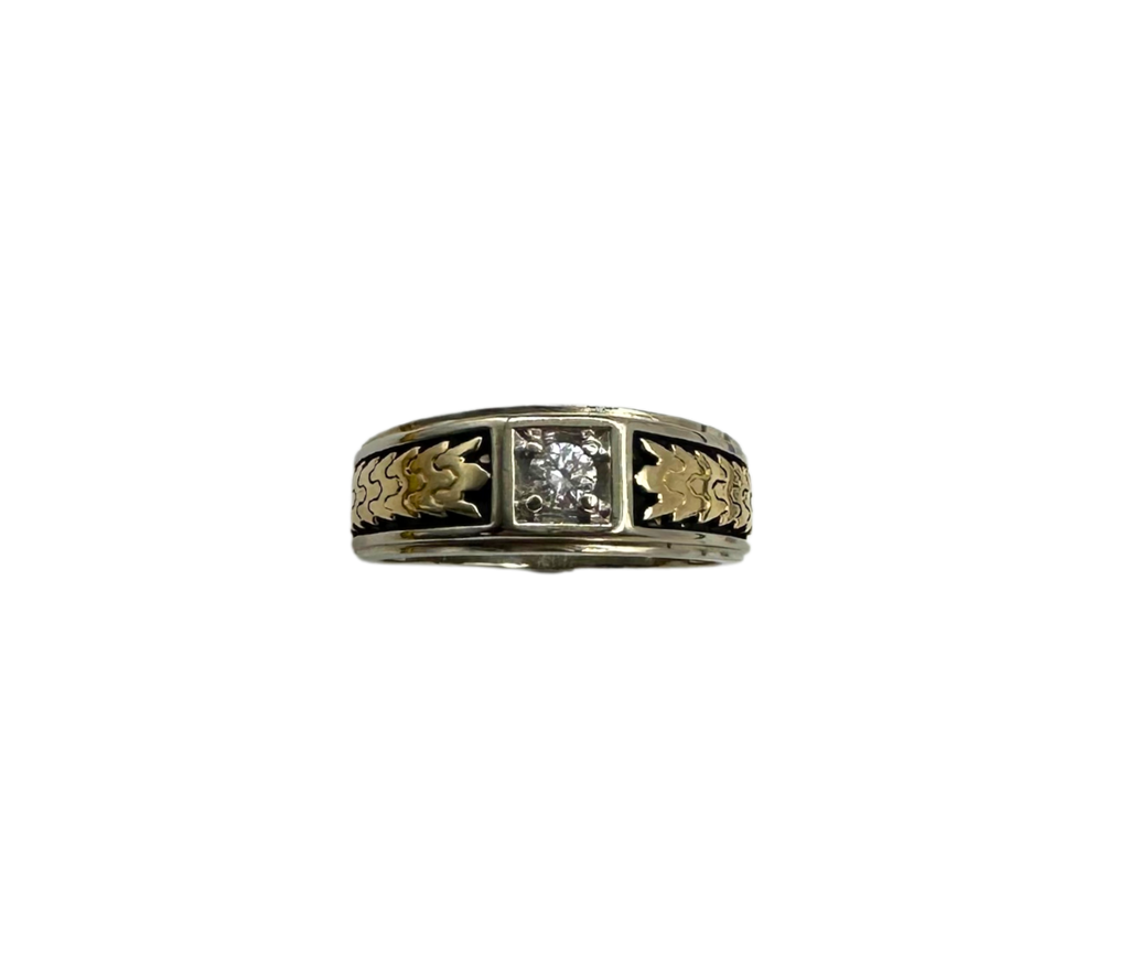 10-Point Diamond Solitaire 14K Yellow and White Gold Band above