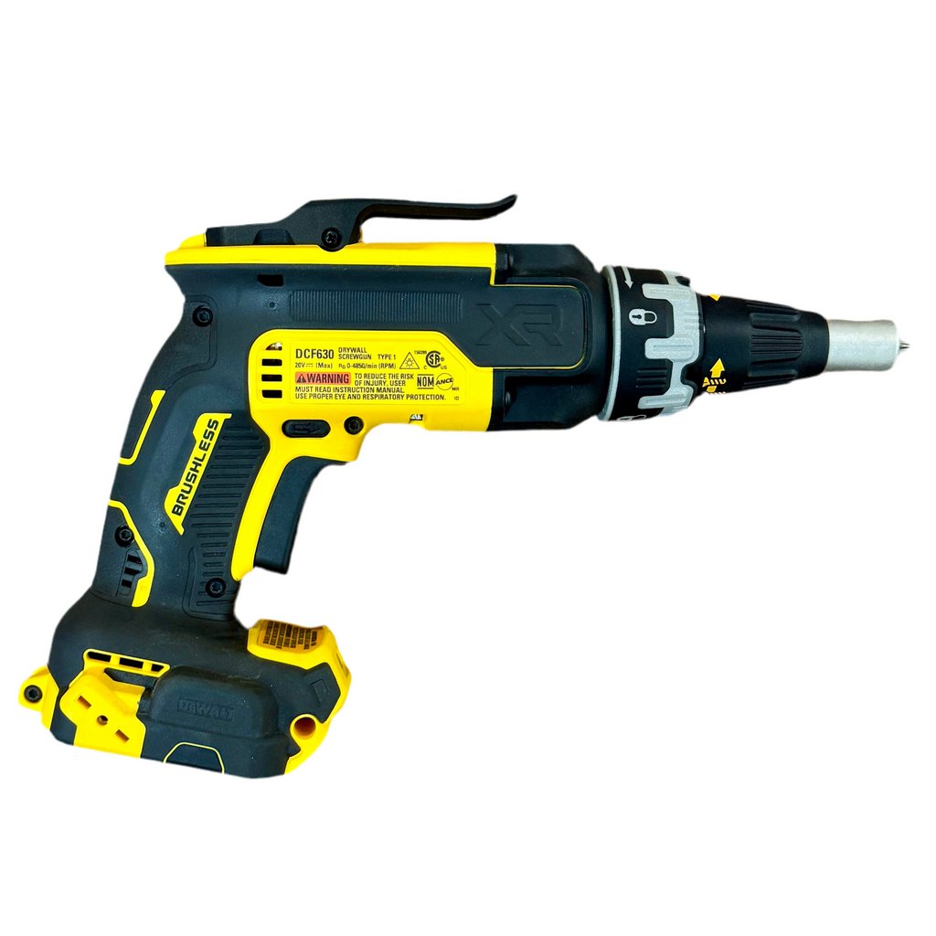 DeWalt 20V MAX XR Brushless Cordless Drywall Screwgun (DCF630) Black and yellow cordless drill on a white background