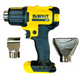 DeWalt 20V MAX Cordless Compact Heat Gun w/ Flat & Hook Nozzle Attachments (DCE530) DeWalt power tool with two attachments on a white background