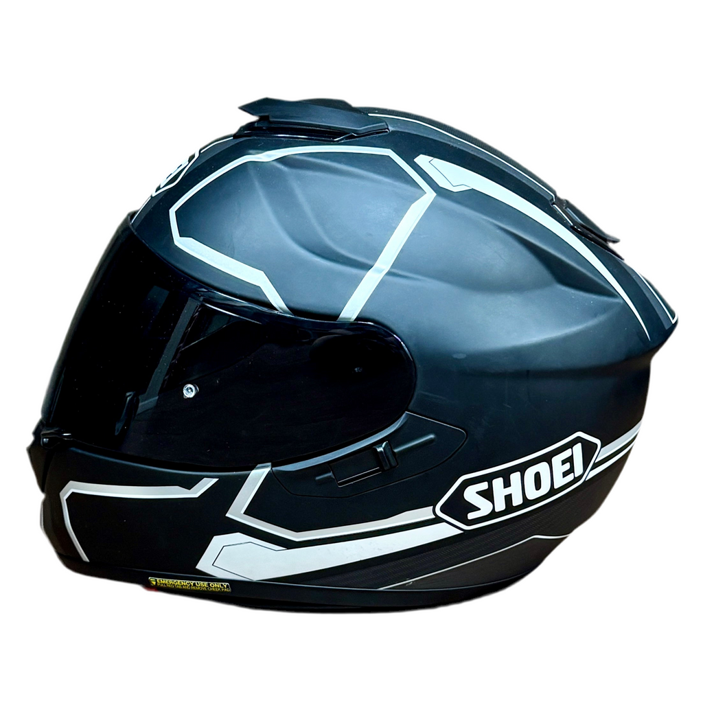 SHOEI GT-Air Motorcycle Helmet - Large Black and blue motorcycle helmet with Shoei logo on a white background