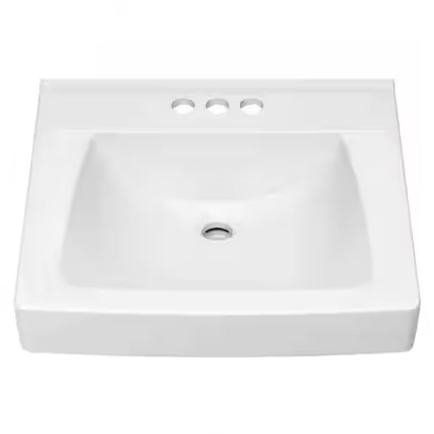 Glacier Bay 19.5" W x 17.5" D x 8.7" H Aragon Rectangular Vitreous China Wall Mount Bathroom Sink (13-0010-ADA) White rectangular sink with dimensions labeled on a white background