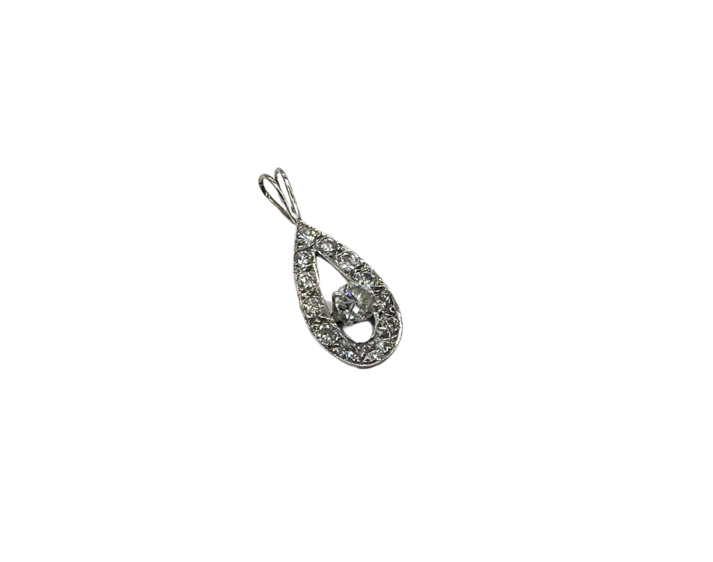14k White Gold 1.5 CTW Pear-Shaped Diamond Drop Pendant – 1.7g