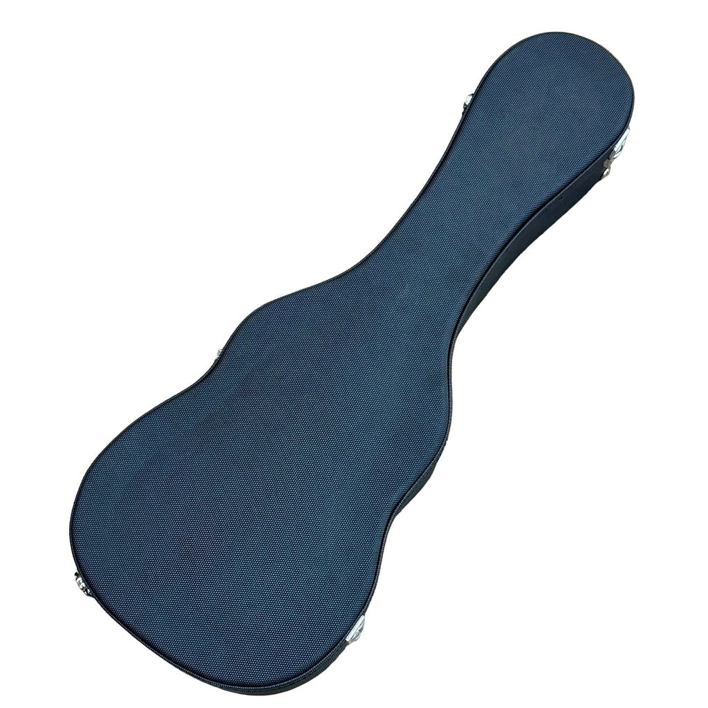 Boulder Creek RipTide UB-2N Baritone Ukulele w/ Hard Case Black guitar case on a wooden floor