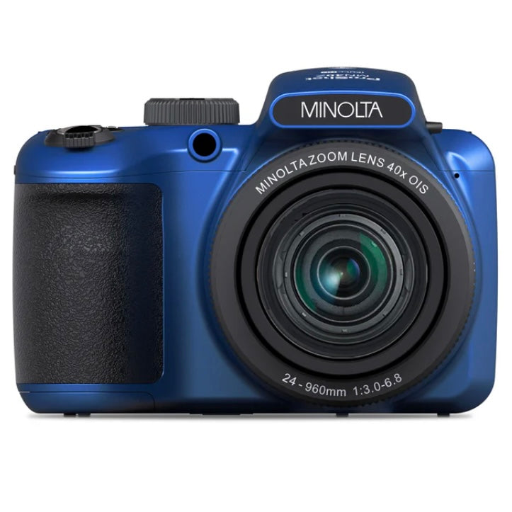 Minolta ProShot MN40Z 20.0 Megapixel Bridge Camera w/ 40x Optical Zoom Lens - Blue Minolta camera on a white background
