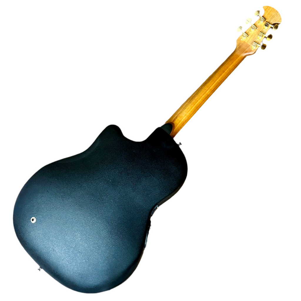 Ovation Celebrity CC28 Acoustic-Electric Guitar Blue electric guitar with a wooden neck on a white background