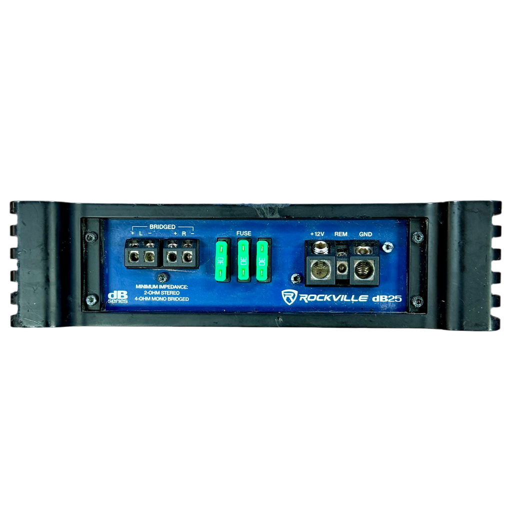 Rockville dB25 2800W 2-Channel 2-Ohm Car Amplifier Rockville dB25 amplifier on a white background