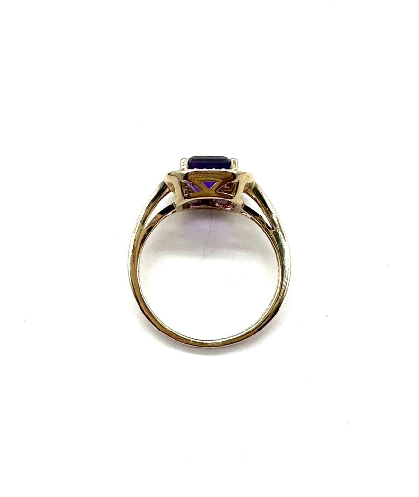 Amethyst and Diamond Halo Ring back