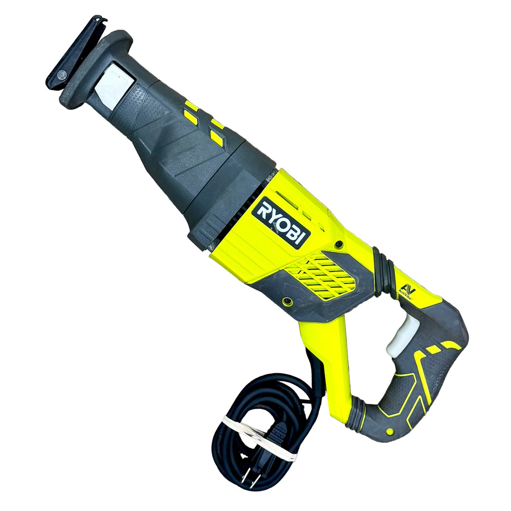 RYOBI 12-Amp 1-1/8" Stroke Corded Reciprocating Saw (RJ186V) Ryobi power saw on a wooden surface